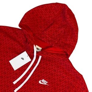 Nike Sportswear Club Fleece Red Swoosh Monogram Size Large Hoodie Sweatshirt NeW